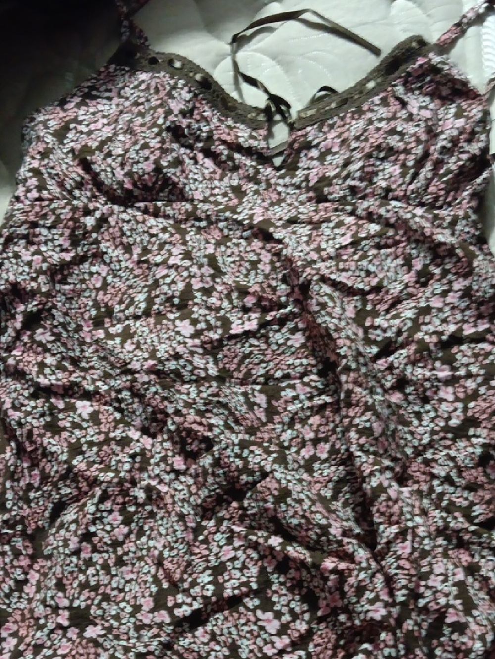 No Boundaries Brown Floral Cami Dress with Pink and White Blossoms